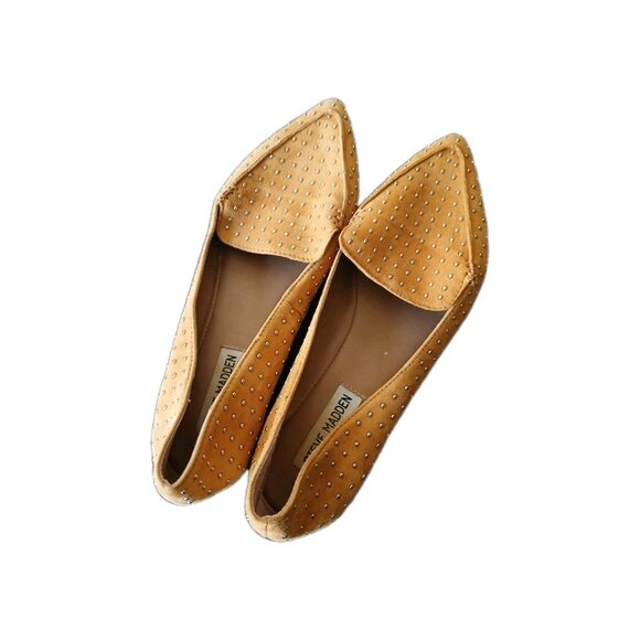 Steve Madden Womens 8 Mustard Studded Pointed Toe Flat Loafers Retro Edgy Suede - Picture 4 of 5